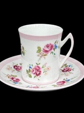 Vintage 1950's Rosina England Fine China Pink Floral Cottagecore Teacup Saucer